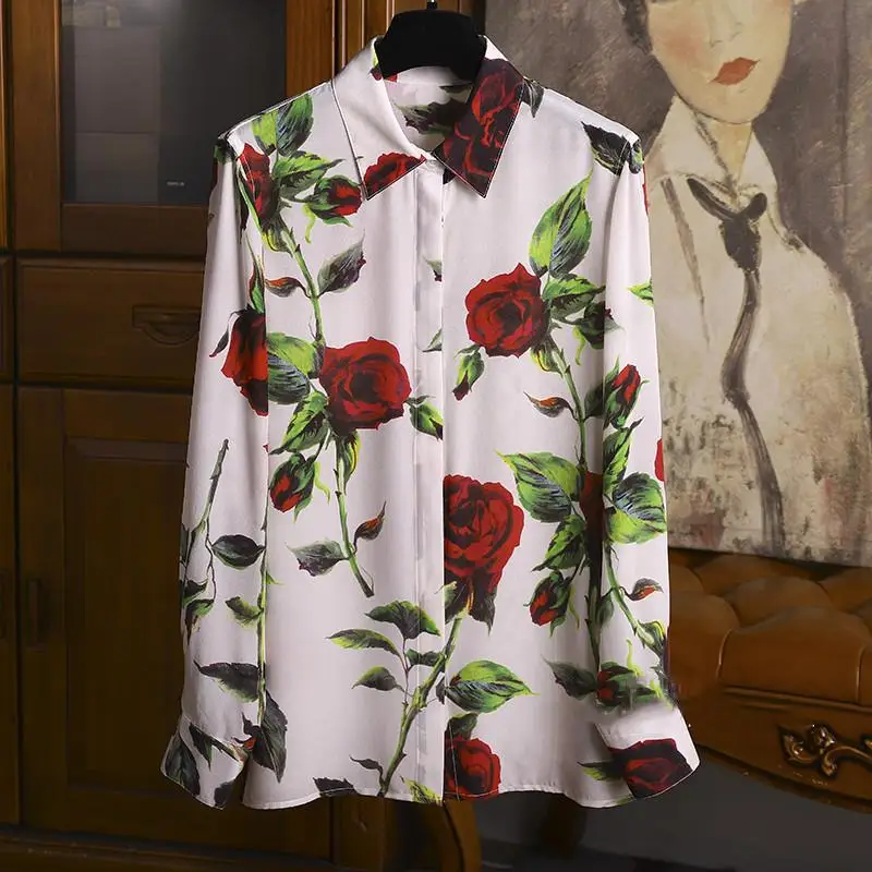 Shirts Long Sleeve Non Positioning Rose Print Blouse Female Womens Tops Camisas De Mujer
Shirts Long Sleeve Non Positioning Rose Print Blouse Female Womens Tops Camisas De Mujer
