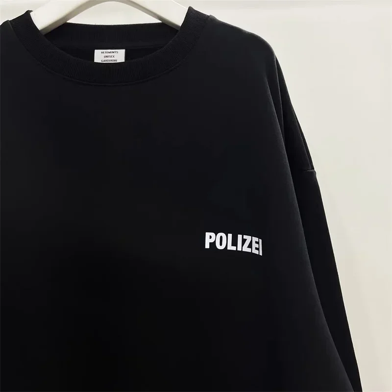 

2023fw Black VTM Oversized Hoodie Men Women 1:1 Best Quality Polizei Letter Reflective Print Pullovers