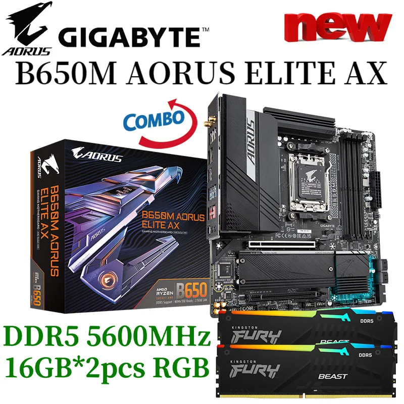 Материнская плата GIGABYTE B650M AORUS ELITE AX AM5 + DDR5 5600 МГц 16 ГБ * 2 шт. RGB комплект ОЗУ комбинированная поддержка материнской платы AMD Ryzen 7000 M-ATX
Материнская плата GIGABYTE B650M AORUS ELITE AX AM5 + DDR5 5600 МГц 16 ГБ * 2 шт. RGB комплект ОЗУ комбинированная поддержка материнской платы AMD Ryzen 7000 M-ATX