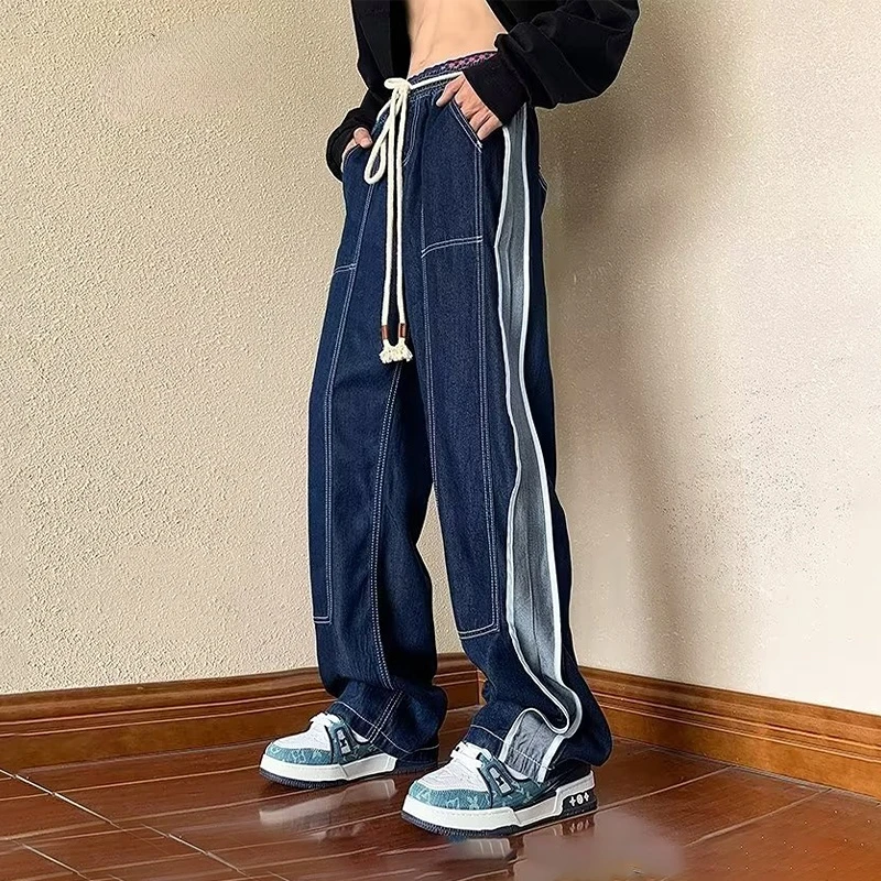 High Street Straight Leg Blue Jeans Mens Patchwork Hip Hop Denim Trousers Male Plus Size
High Street Straight Leg Blue Jeans Mens Patchwork Hip Hop Denim Trousers Male Plus Size