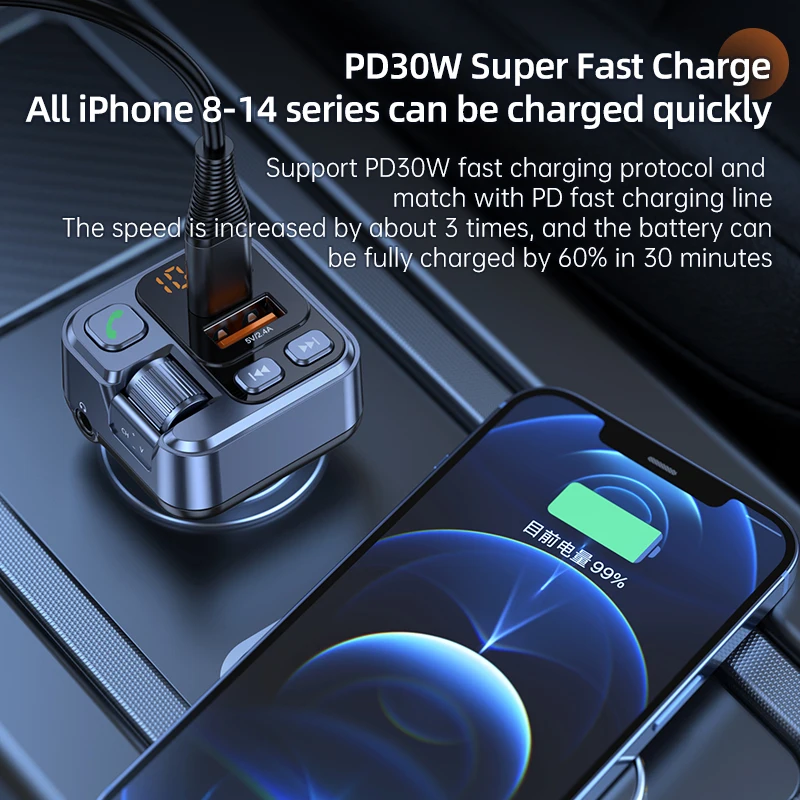 New FM Transmitter Handsfree Car Bluetooth 5.1 MP3 Player Stereo Car FM Modulator PD30W Quick Charge Car Aux Bluetooth Adapter
New FM Transmitter Handsfree Car Bluetooth 5.1 MP3 Player Stereo Car FM Modulator PD30W Quick Charge Car Aux Bluetooth Adapter