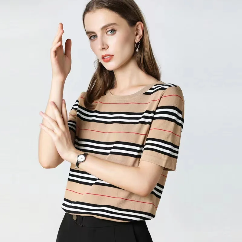 Fashion Korean Summer Women Thin Stripe Knitted Sweaters O Neck Pullovers Short Sleeve Basic Jumper Casual All-match Tops 303C
Fashion Korean Summer Women Thin Stripe Knitted Sweaters O Neck Pullovers Short Sleeve Basic Jumper Casual All-match Tops 303C