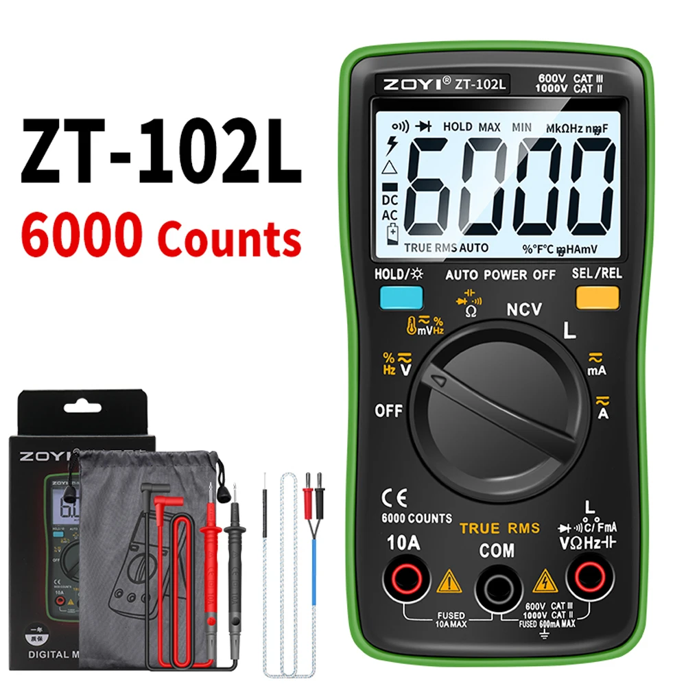 Digital Multimeter LCD Backlight Display Handheld Multimeter 6000 Counts True RMS Current Voltage Capacitance Diode Tester
Digital Multimeter LCD Backlight Display Handheld Multimeter 6000 Counts True RMS Current Voltage Capacitance Diode Tester