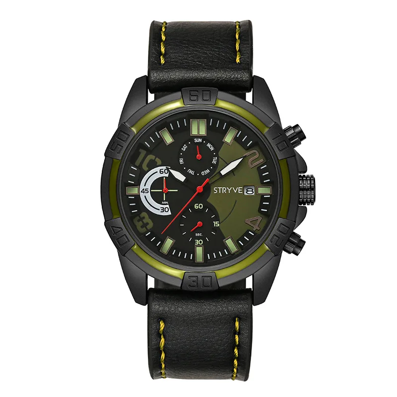 Stylish Auto-date Three-pin Multifunctional Casual Sport Wristwatch Leather Strap Luminous Pointer Waterproof Mens Quartz Watch
Stylish Auto-date Three-pin Multifunctional Casual Sport Wristwatch Leather Strap Luminous Pointer Waterproof Mens Quartz Watch