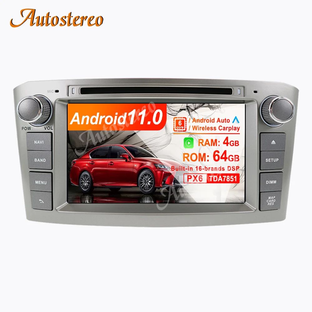 Автомобильный DVD-плеер Android 11 0 4 Гб + 64 ГБ для Toyota Avensis 2002-2008 T250 GPS-навигация