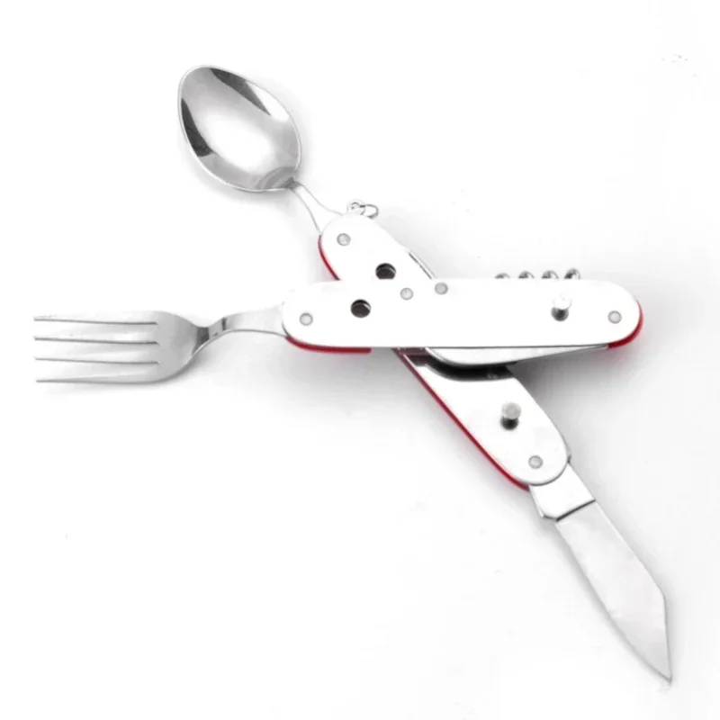 

Stainless Tableware Folding Cutlery Disassembly Cutter Outdoor Spoon Portable Fork Corkscrew Steel Camping Multifunction 1 In 6