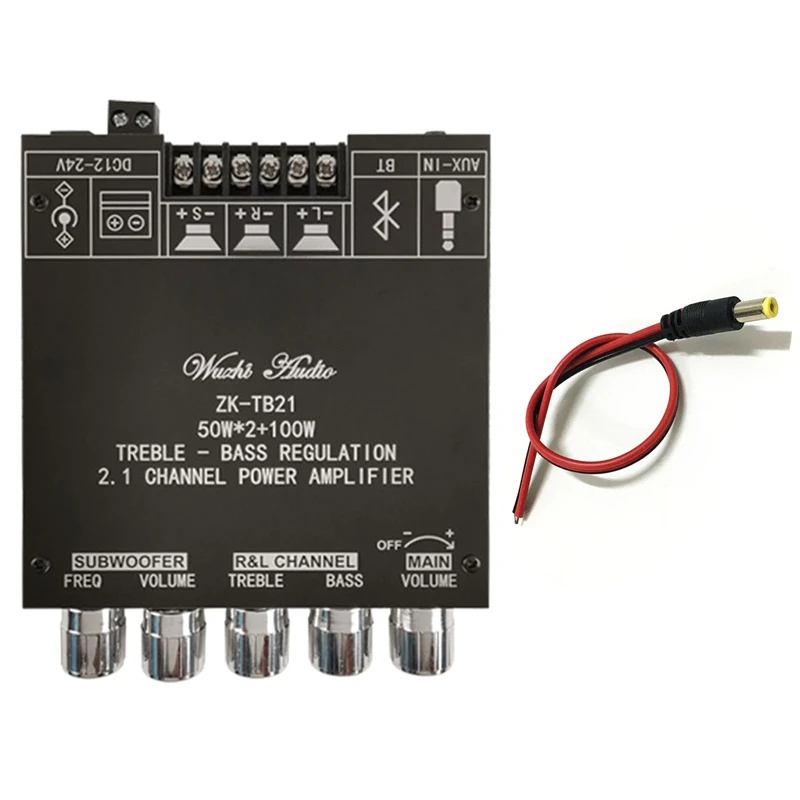 ZK-TB21 2.1 Channel Bluetooth Digital Power Amplifier Board TPA3116D2 50Wx2+100W High Power Audio Module DC12-24V
ZK-TB21 2.1 Channel Bluetooth Digital Power Amplifier Board TPA3116D2 50Wx2+100W High Power Audio Module DC12-24V