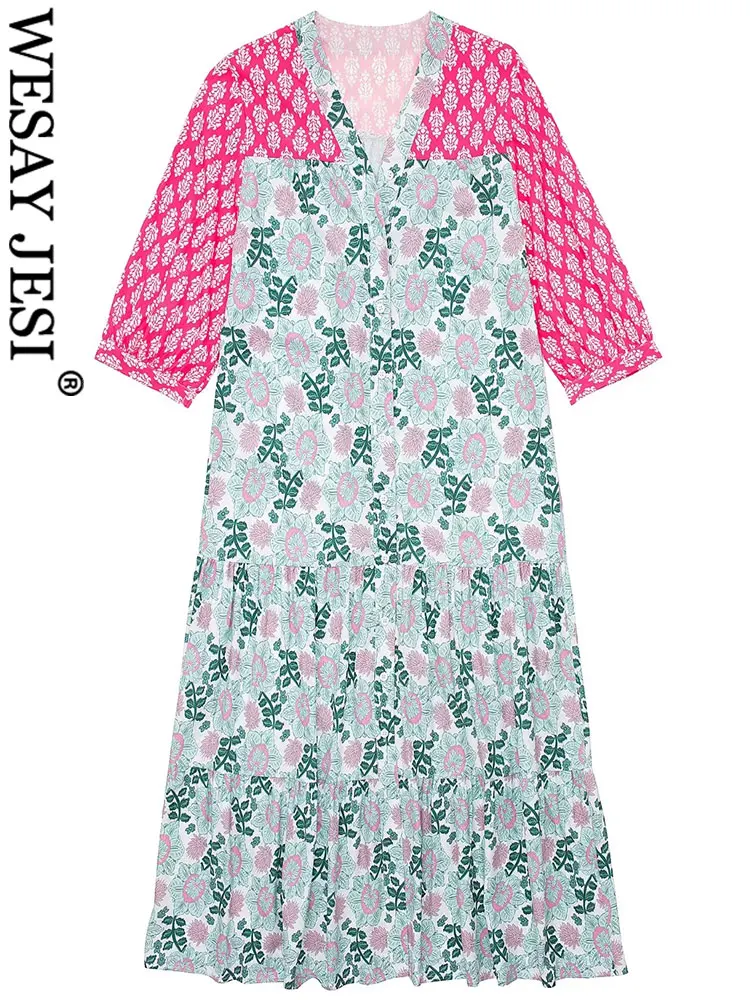 WESAY JESI Elegant Women Long Dress Print Flower Multicolor V-Neck Single Breasted Dress Fashion Big Swing Skirt Summer Daily
WESAY JESI Elegant Women Long Dress Print Flower Multicolor V-Neck Single Breasted Dress Fashion Big Swing Skirt Summer Daily