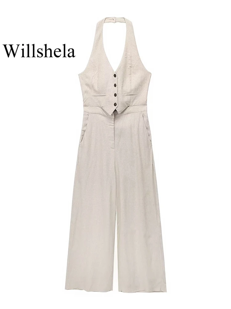 Willshela Women Fashion Khaki Single Breasted Front Zipper Backless Jumpsuits Vintage V-Neck Female Chic Lady Rompers
Willshela Women Fashion Khaki Single Breasted Front Zipper Backless Jumpsuits Vintage V-Neck Female Chic Lady Rompers