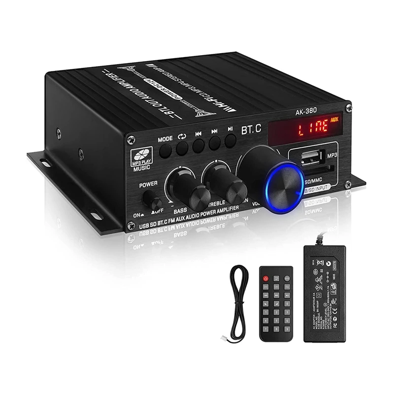 

AK-380 USB SD B T.C FM AUX Audio Power 400W + 400W 2,0 CH Hifi Stereo AMP Speaker Bluetooth 5.0 усилитель приемника EU Plug