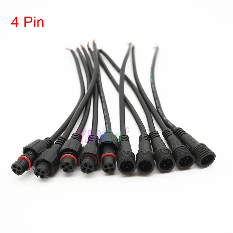 

5 pairs White/Black Waterproof IP68 2pin 3pin 4pin 5pin Cable 20cm Pigtail Male to Female Jack wire led Connector for LED Light