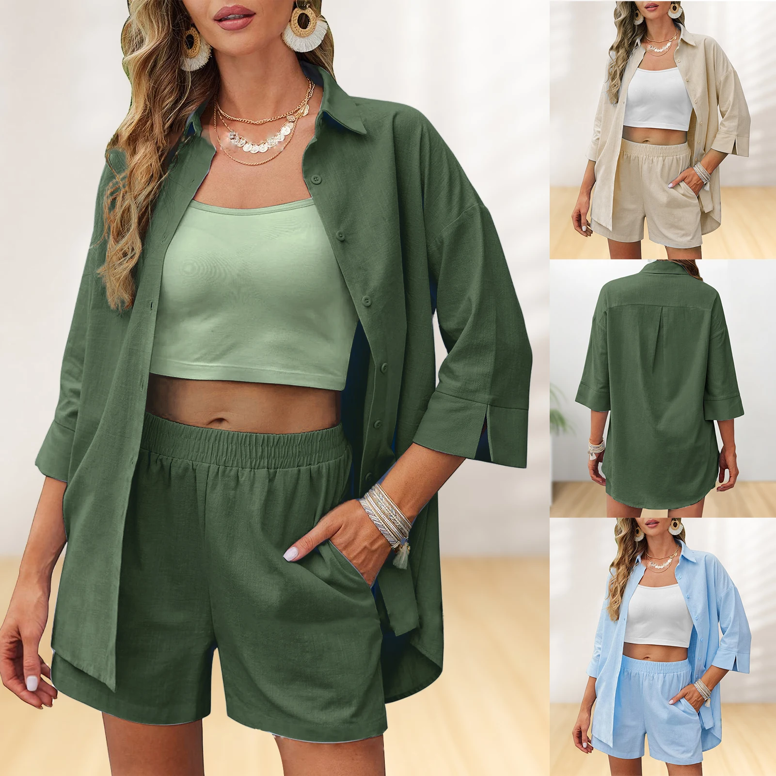 Short Sleeve Cotton Linen Shirt Top Short Pants Elastic Waisted Women 2 Piece Pants Suit Loose Fit Button Down Vacation Outfit
Short Sleeve Cotton Linen Shirt Top Short Pants Elastic Waisted Women 2 Piece Pants Suit Loose Fit Button Down Vacation Outfit