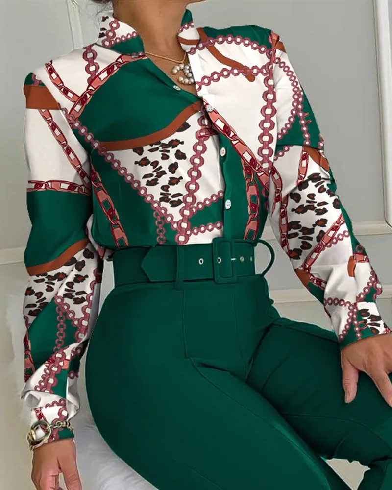 Spring Casual Floral Print Blouses Top Shirts And Long Wide Leg Loose Pants Sets For Women Two Piece Work Office Wear Outfits
Spring Casual Floral Print Blouses Top Shirts And Long Wide Leg Loose Pants Sets For Women Two Piece Work Office Wear Outfits