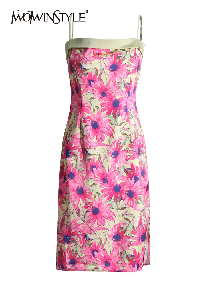 TWOTWINSTYLE Allover Floral Print Dresses For Women Square Collar Sleeveless High Waist Folds Off Shoulder Dress Female Fashion
TWOTWINSTYLE Allover Floral Print Dresses For Women Square Collar Sleeveless High Waist Folds Off Shoulder Dress Female Fashion