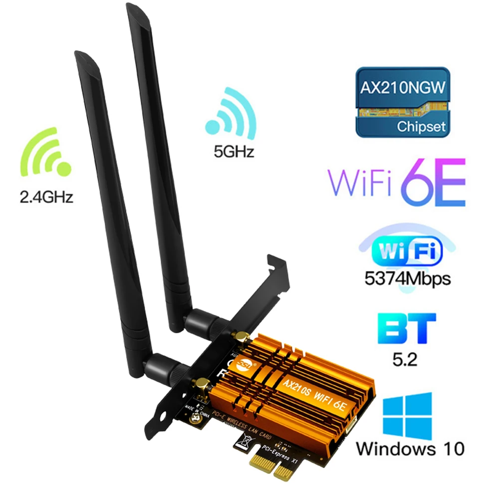 5374M Tri Band Wireless Desktop PCIe Intel AX210 Card 802.11ax 2.4G/5G/6G Bluetooth5.2 PCI Express WiFi 6 E Adapter Network Card
5374M Tri Band Wireless Desktop PCIe Intel AX210 Card 802.11ax 2.4G/5G/6G Bluetooth5.2 PCI Express WiFi 6 E Adapter Network Card