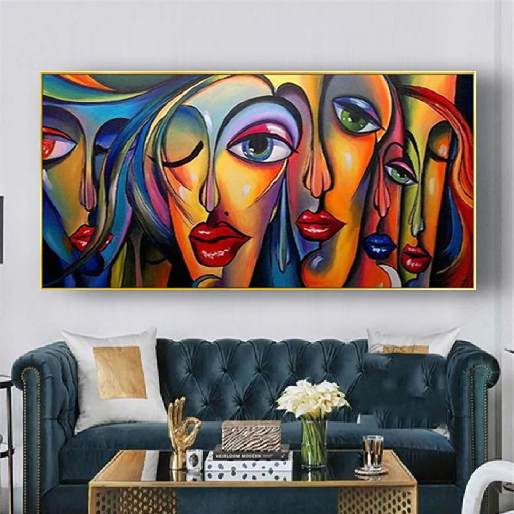 

100% Monet Hand-Painted Cubism Girl Oil Painting, Picasso Style Canvas Paintings, Decorative Paintings, Living Room Wall Art