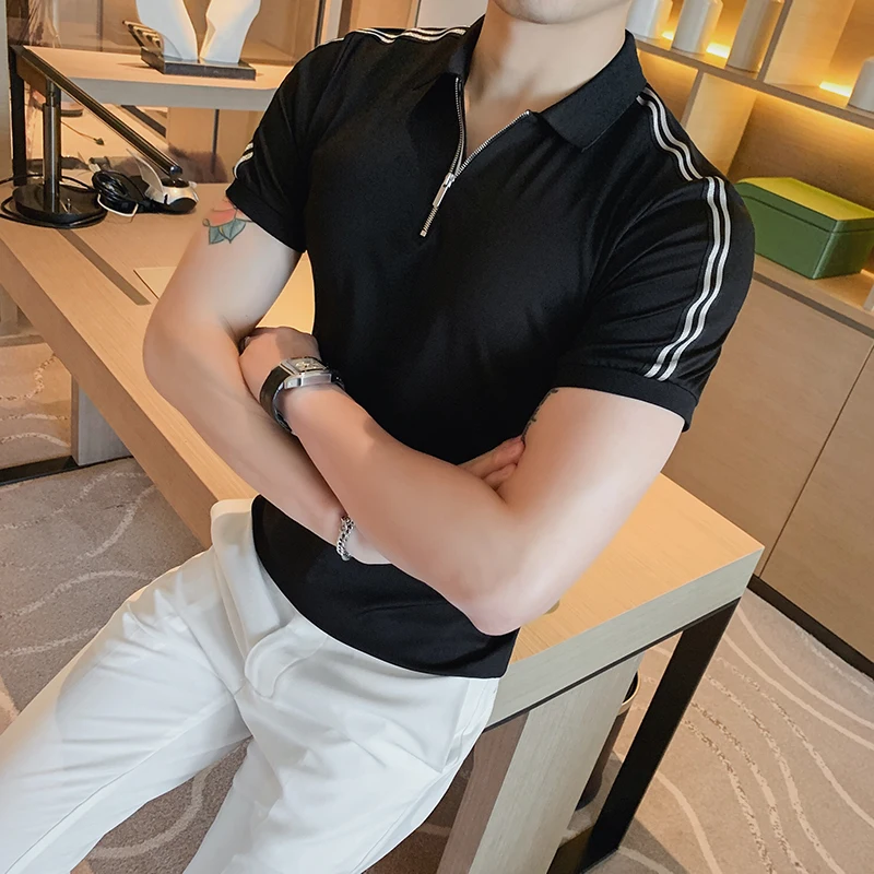 Summer Short Sleeve Polo Shirt Men Fashion 2022 Men's Polos Slim Fit Turn Down Collar Zipper Design Casual Polos Men White/Black
Summer Short Sleeve Polo Shirt Men Fashion 2022 Men's Polos Slim Fit Turn Down Collar Zipper Design Casual Polos Men White/Black