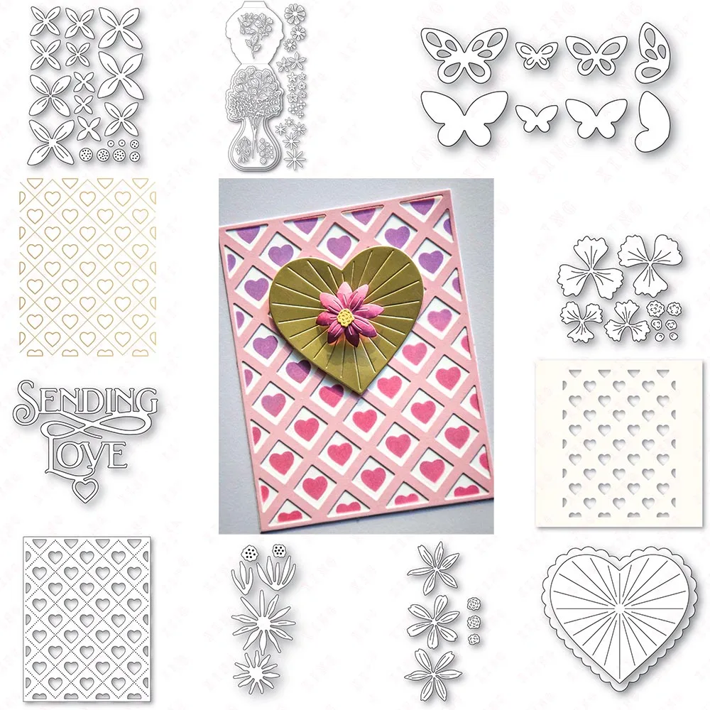 

2023 Valentine's Day Metal Cutting Dies Stencil Diy Craft Album Deco Vase Easel Flowers Asters Script Butterflies Heart Hot Foil