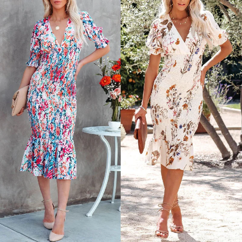 Women Floral Print Bohemian Ruffle Dress Fashion Female Half Sleeve V Neck High Waist Corset Dress
Women Floral Print Bohemian Ruffle Dress Fashion Female Half Sleeve V Neck High Waist Corset Dress