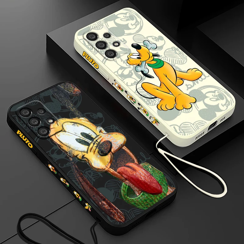 

Disney mickey friend pluto For Samsung A73 A53 A33 A52 A32 A71 A51 A21S A03S A50 A30 5G Phone Case Liquid Left Rope Cover