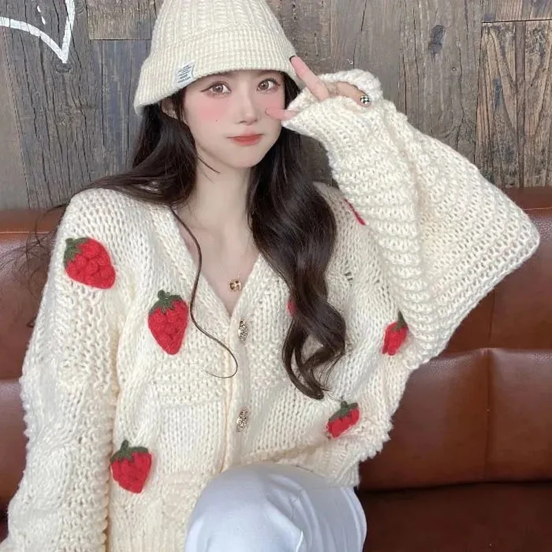 Women Harajuku Strawberry Loose Cardigan Sweater Fall Fashion Long Sleeve Korean Tops Chic Female Preppy Style Y2k Sweater
Women Harajuku Strawberry Loose Cardigan Sweater Fall Fashion Long Sleeve Korean Tops Chic Female Preppy Style Y2k Sweater