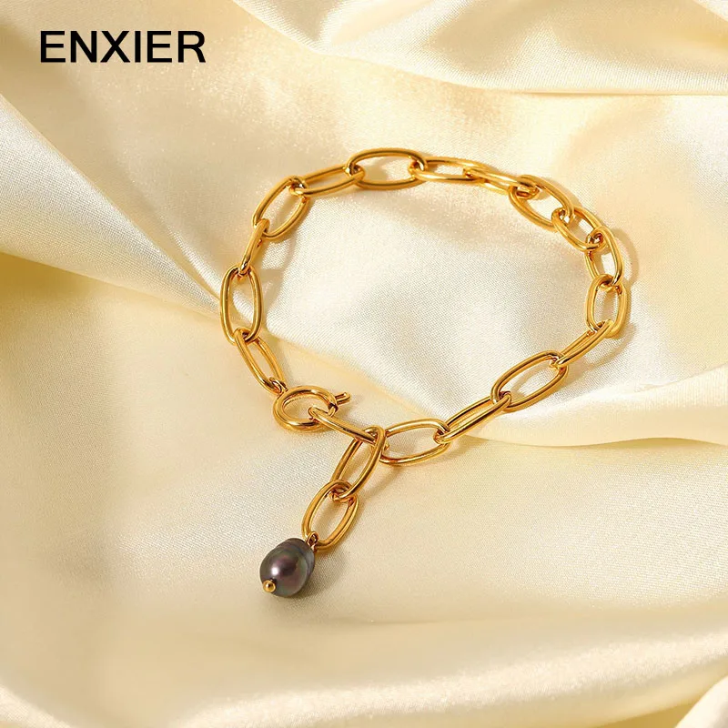ENXIER Retro Luxury Black Pearl Pendant Bracelet 316L Stainless Steel Chain Bracelet For Women Jewelry Gift
ENXIER Retro Luxury Black Pearl Pendant Bracelet 316L Stainless Steel Chain Bracelet For Women Jewelry Gift
