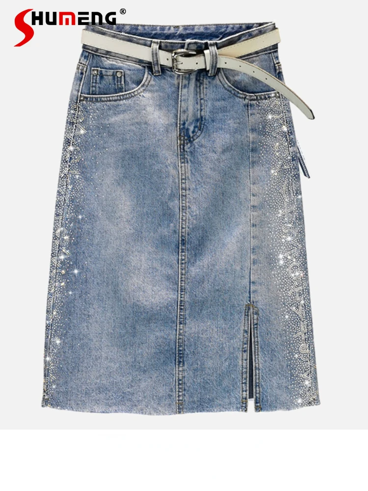 European Rhinestone Split Blue Jean Skirt for Women 2022 Spring Summer New High Waist Slimming Mid-Length Sheath Denim Skirts
European Rhinestone Split Blue Jean Skirt for Women 2022 Spring Summer New High Waist Slimming Mid-Length Sheath Denim Skirts