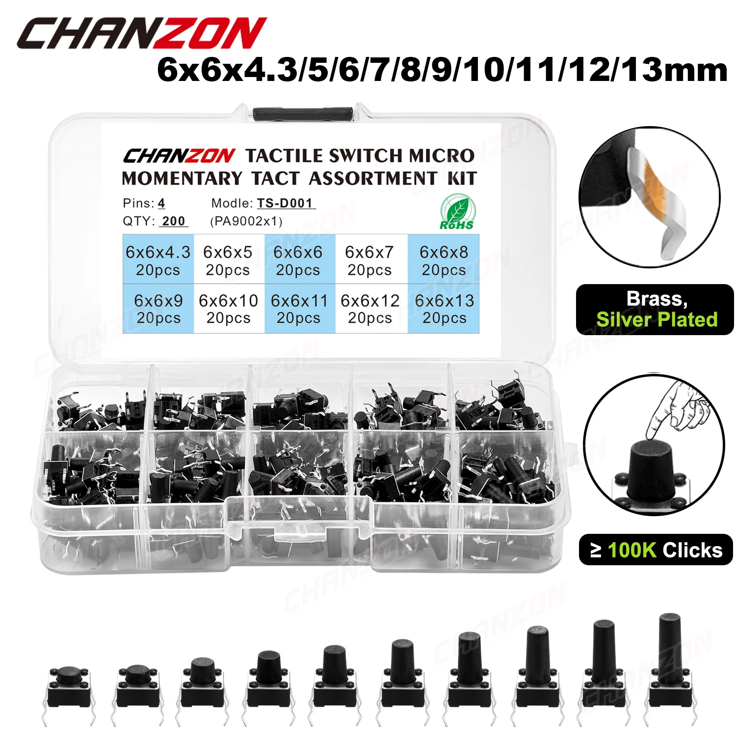 200 шт. сенсорных кнопок CHANZON 6x6 мм для Arduino 
200 шт. сенсорных кнопок CHANZON 6x6 мм для Arduino