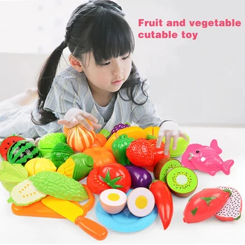 Hot Sale Role Play Educational Gift Baby Toy Pretend Play Food Set Fruits Vegetable Kitchen Playset for Kids Gift Assembly Game