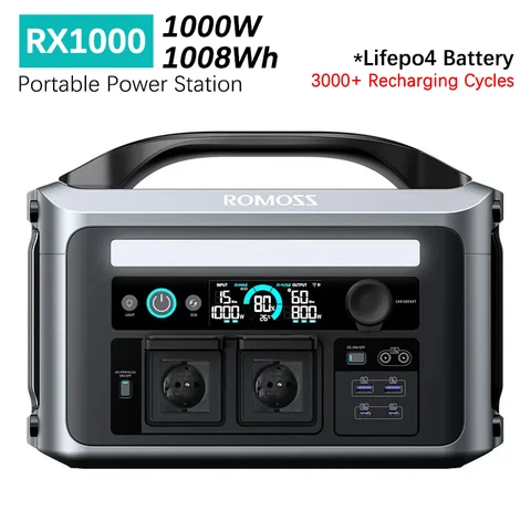 ROMOSS RX1000 X1000 портативная электростанция 220V 1000Вт пауэр банк мощный 315000мАч солнечная электростанция LiFePO4 внешний аккумулятор For кемпинг рыбалка смартфон ноутбук