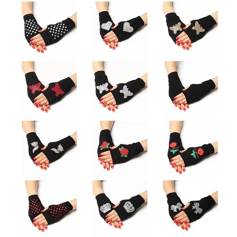 Lovely Rose Printed Lady Rhinestone Fingerless Gloves Knitted Black Half Finger Computer Mittens Warm Gloves
Lovely Rose Printed Lady Rhinestone Fingerless Gloves Knitted Black Half Finger Computer Mittens Warm Gloves