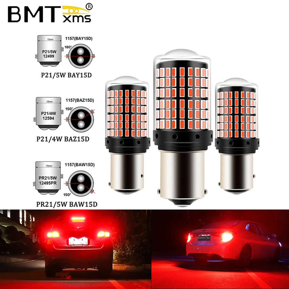 

BMTxms 2pcs 1157 P21/5W BAY15D Red LED Bulb Brake Lights BAW15D PR21 BAZ15D P21/4W Canbus For Hyundai Solaris Tucson i10 i20 i30