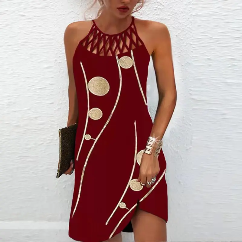 Women's Sleeveless Skirt Ethnic Print Mesh Strap Sleeveless Casual Dress Women Hanging Neck Style Perforated Sexy A-line Skirt
Women's Sleeveless Skirt Ethnic Print Mesh Strap Sleeveless Casual Dress Women Hanging Neck Style Perforated Sexy A-line Skirt