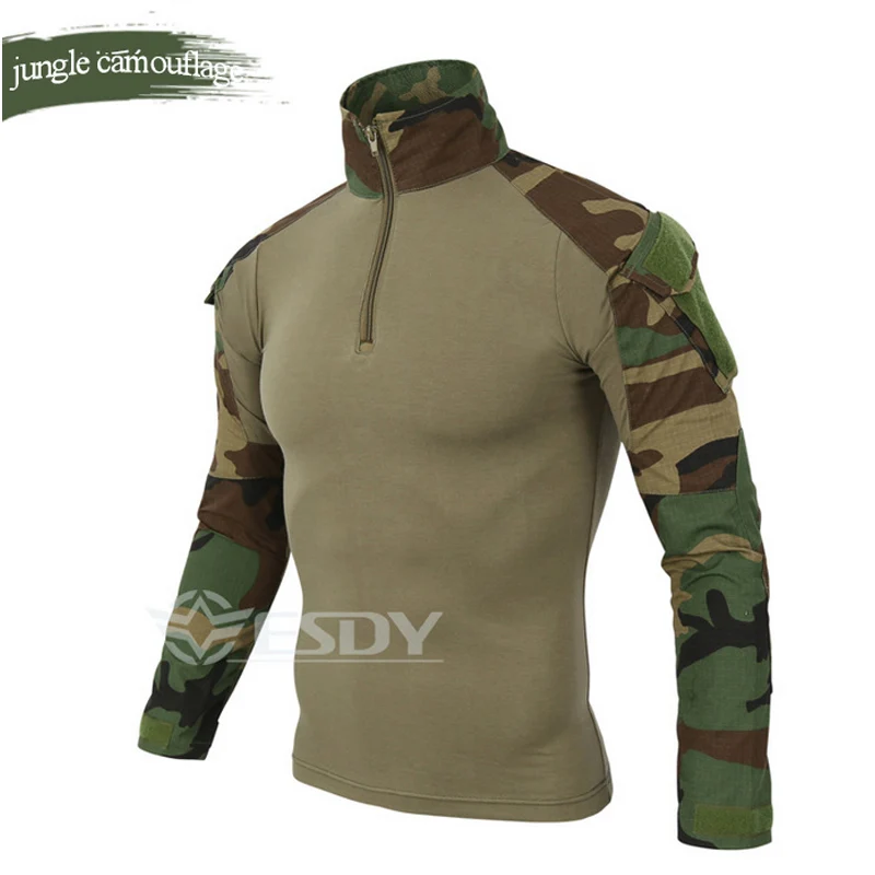 

Wholesale ESDY Brand Camouflage Long Sleeve Frog Suit Men Tops Tactical Tool Cargo T Shirt Army Military Combat Tee 7 Color