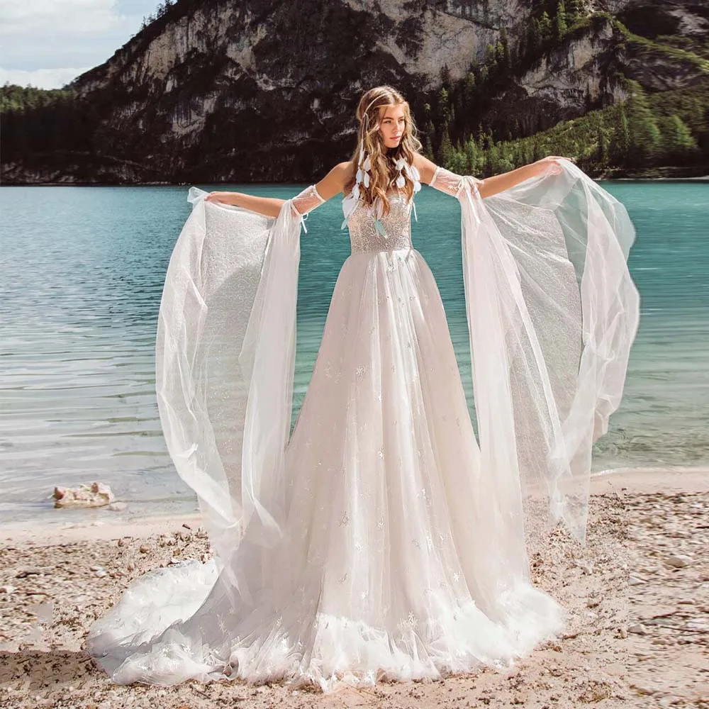 Bohemian Wedding Dresses 2022 New Lace Appliques Sweetheart Bride Dress Off Shoulder Lace Up A-Line Princess Bridal Gown Custom
Bohemian Wedding Dresses 2022 New Lace Appliques Sweetheart Bride Dress Off Shoulder Lace Up A-Line Princess Bridal Gown Custom