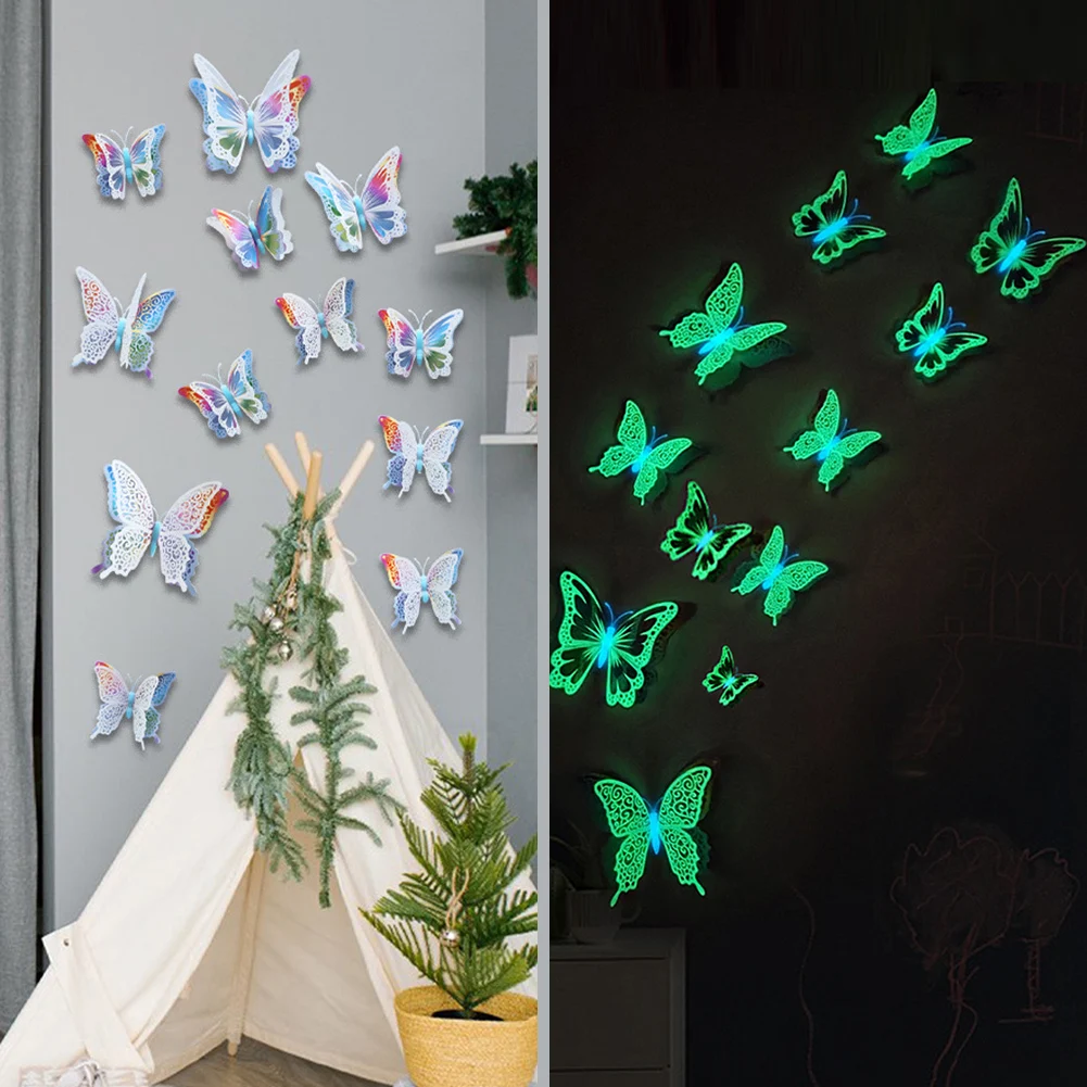 

12PCS Luminous Butterfly Decal Art Wall Stickers Room Magnetic Home Decor Butterflies Glowing Stickers Stars Shine In The Dark