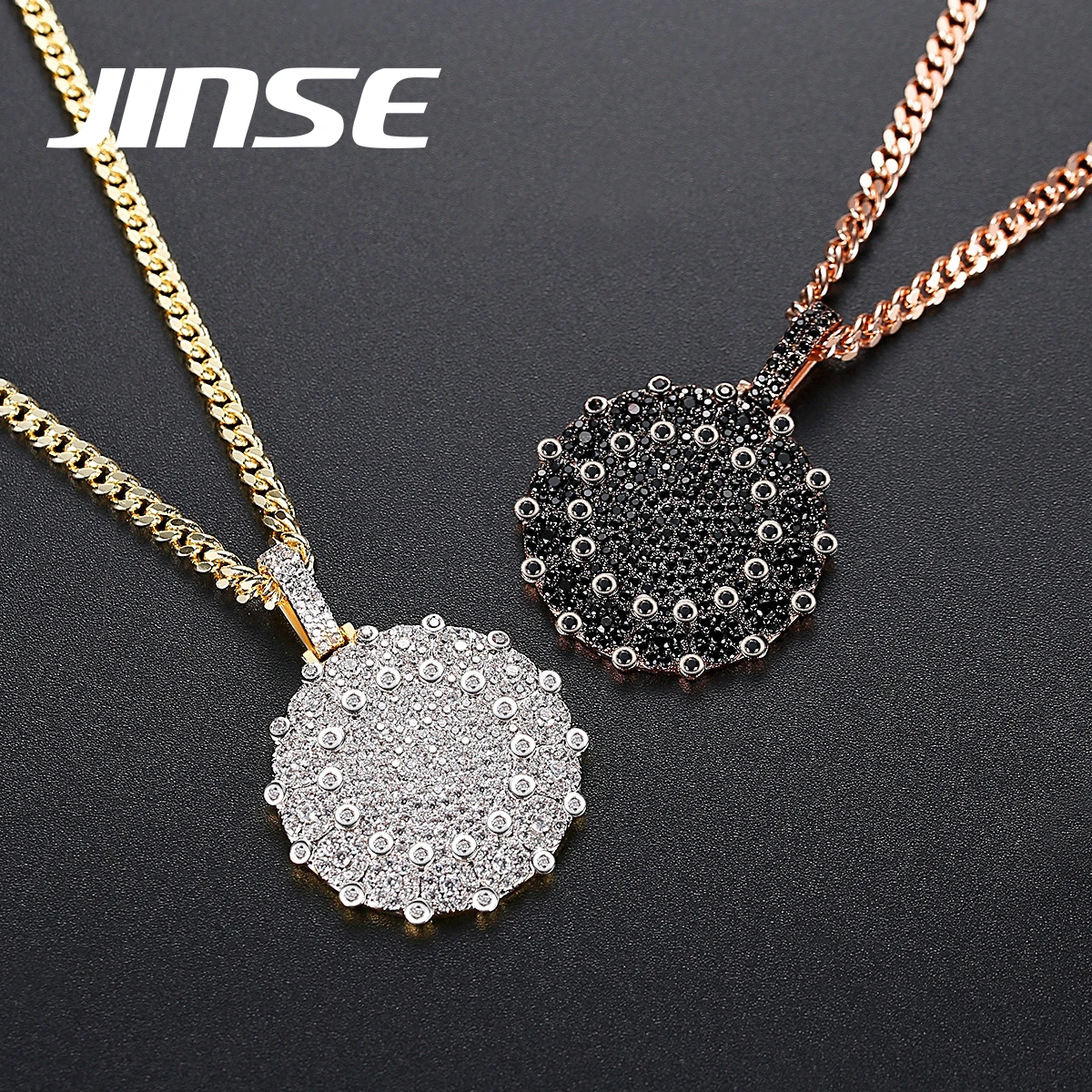 JINSE Zircon Cluster Medallion Gold Round Pendant Necklace Chain Charm Black Bling Iced CZ Men Women Hip hop Jewelry For Gift
JINSE Zircon Cluster Medallion Gold Round Pendant Necklace Chain Charm Black Bling Iced CZ Men Women Hip hop Jewelry For Gift