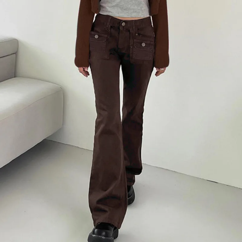 Brown Jeans Women Spring Fashion Multi-pocket Low Waist Skinny Bell Bottom Jeans 90s Vintage Denim Flare Pants Femme Streetwear
Brown Jeans Women Spring Fashion Multi-pocket Low Waist Skinny Bell Bottom Jeans 90s Vintage Denim Flare Pants Femme Streetwear