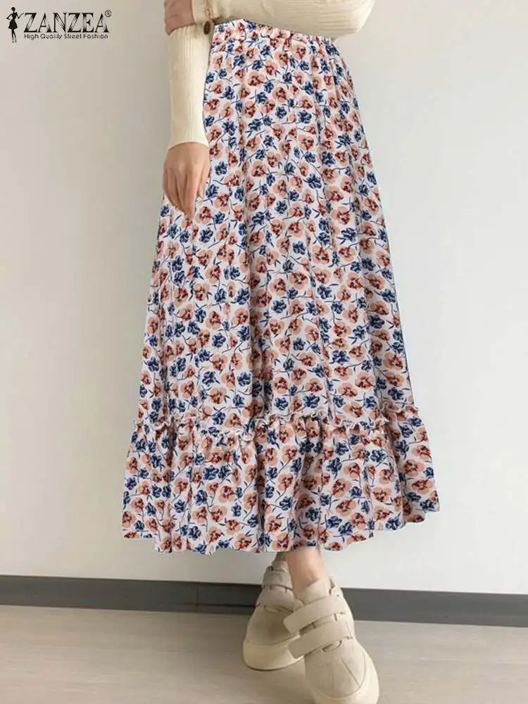ZANZEA Ruffled Hem Holiday Faldas Mujer Casual Women Floral Print Versatile Maxi Skirts Elastic High Waist Fashion Long Jupes 
ZANZEA Ruffled Hem Holiday Faldas Mujer Casual Women Floral Print Versatile Maxi Skirts Elastic High Waist Fashion Long Jupes