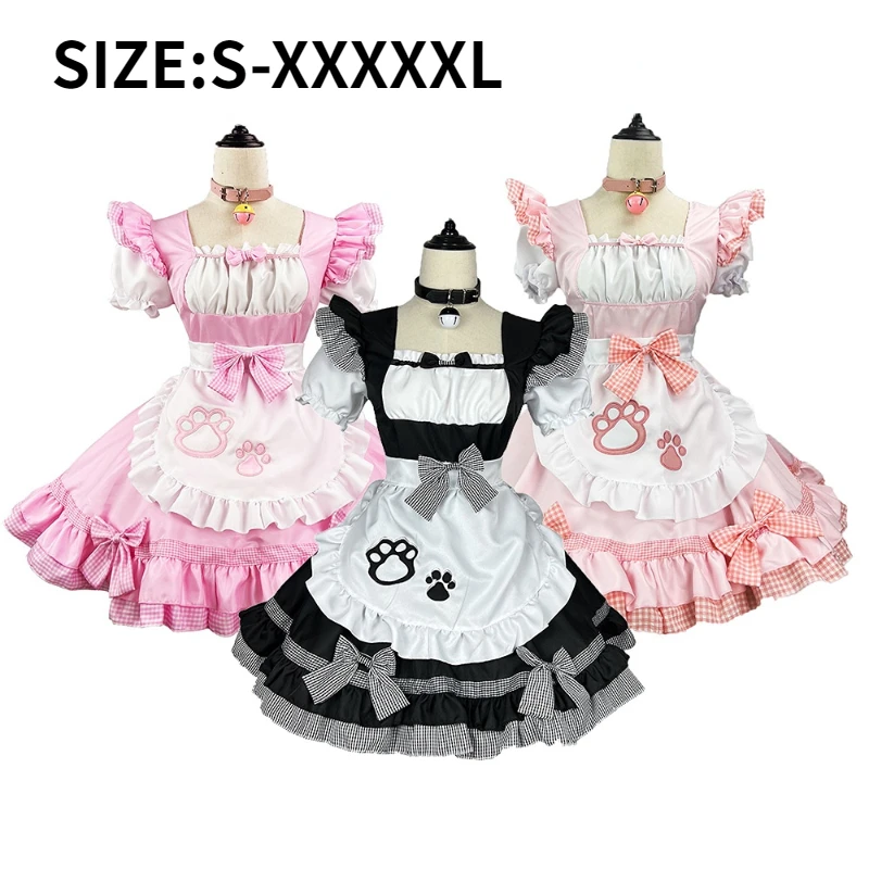 Костюм горничной в виде кошки из аниме, черного, белого, розового цветов 
Костюм горничной в виде кошки из аниме, черного, белого, розового цветов