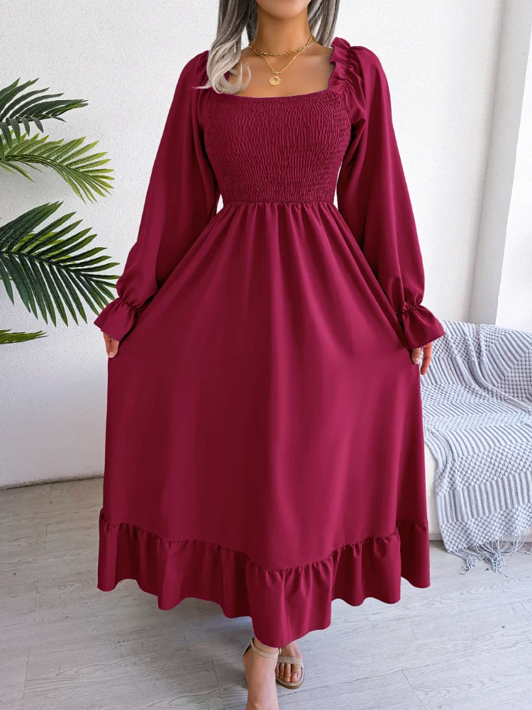 Casual Square Neck Flared Skirt Fashion Solid Color Waistband Long Dresses Maxi Dress for Women Spring/Summer 2023 New Trend
Casual Square Neck Flared Skirt Fashion Solid Color Waistband Long Dresses Maxi Dress for Women Spring/Summer 2023 New Trend