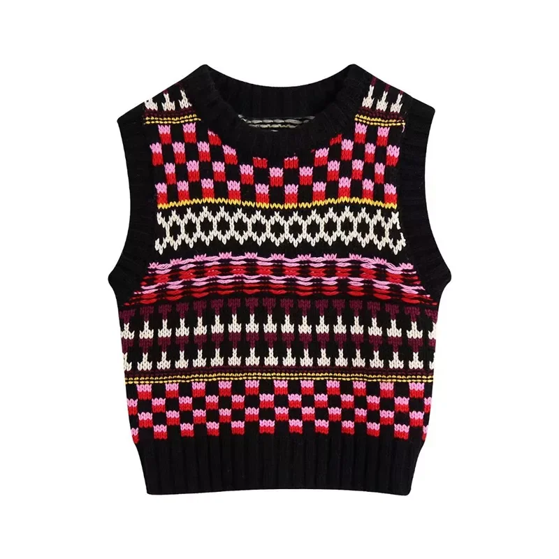 Женский жаккардовый жилет с круглым вырезом, без рукавов
Женский жаккардовый жилет с круглым вырезом, без рукавов