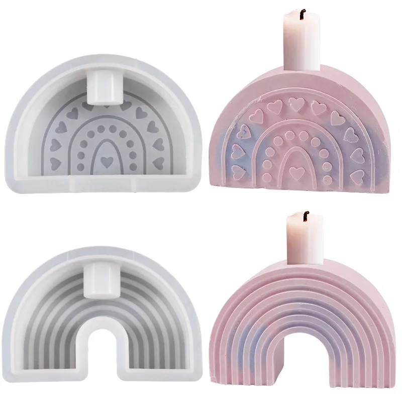 

Rainbow Arch Shaped Tealight Candlestick Silicone Molds DIY Plaster Cement Concrete Candle Holder Epoxy Resin Mold Home Decor