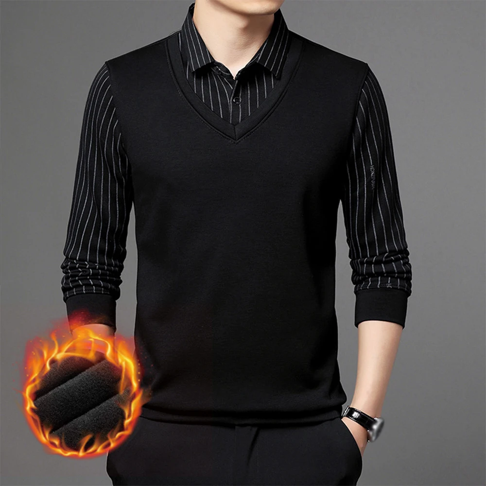 Autumn Winter Man Fleece Shirt-collar Sweater Solid Thicken Warm Sweater Male Plush Thicken Sweater Fake Two Piece Knitwear A50
Autumn Winter Man Fleece Shirt-collar Sweater Solid Thicken Warm Sweater Male Plush Thicken Sweater Fake Two Piece Knitwear A50