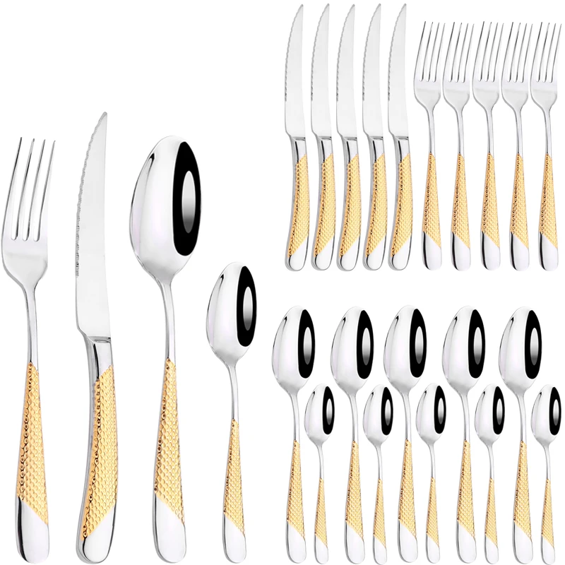 AJOYOUS 24Pcs Dinnerware Set Fork Knife Spoon Stainless Steel Flatware Vintage Tableware Kitchen Silverware Mirror Cutlery Set
AJOYOUS 24Pcs Dinnerware Set Fork Knife Spoon Stainless Steel Flatware Vintage Tableware Kitchen Silverware Mirror Cutlery Set