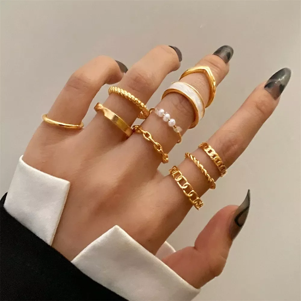 Metal Geometric Joint Ring Set for Women's Punk Gold Chain Twisted Circle Pearl Finger Ring Minimalist Jewelry Gift
Metal Geometric Joint Ring Set for Women's Punk Gold Chain Twisted Circle Pearl Finger Ring Minimalist Jewelry Gift