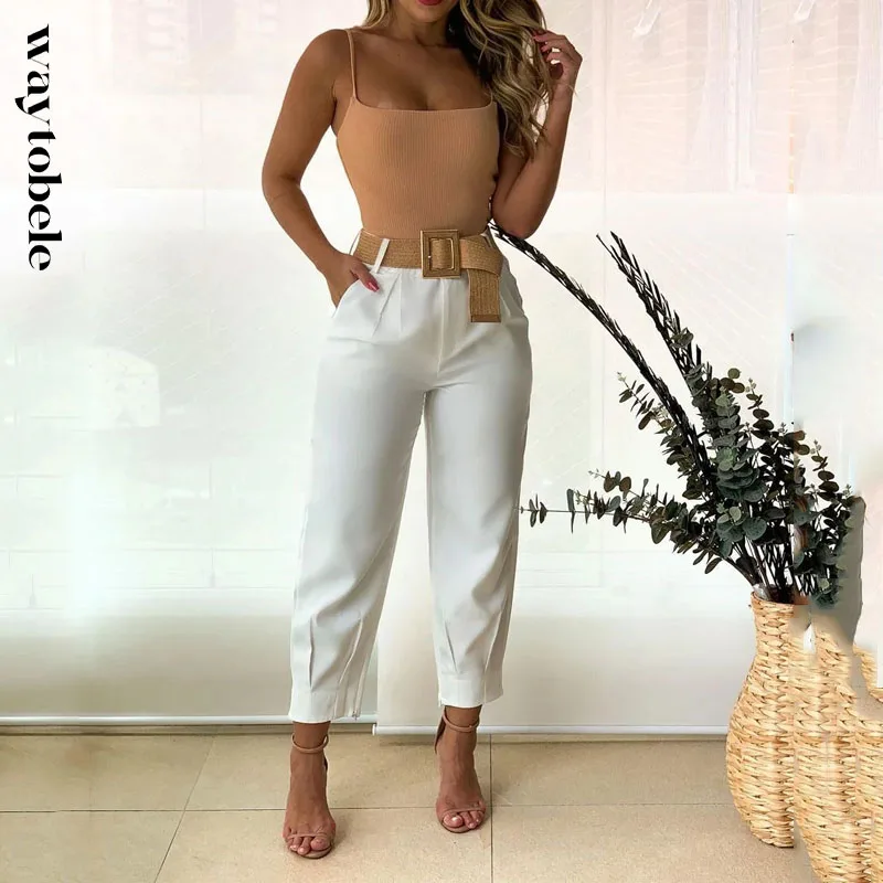 Waytobele Women Two Piece Set Summer Fashion Solid Sleeveless Suspender Top White With Pockets Pants Sets Streetwear No Belt
Waytobele Women Two Piece Set Summer Fashion Solid Sleeveless Suspender Top White With Pockets Pants Sets Streetwear No Belt