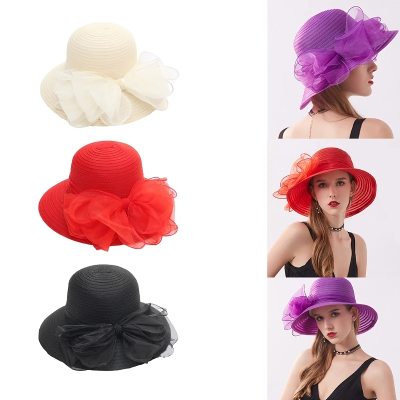Girls Women Fisherman Hat for Wedding Photo Props Summer Sun Hat Wide Brim Hat Organza Bowknot decorate Women Derby Hat
Girls Women Fisherman Hat for Wedding Photo Props Summer Sun Hat Wide Brim Hat Organza Bowknot decorate Women Derby Hat