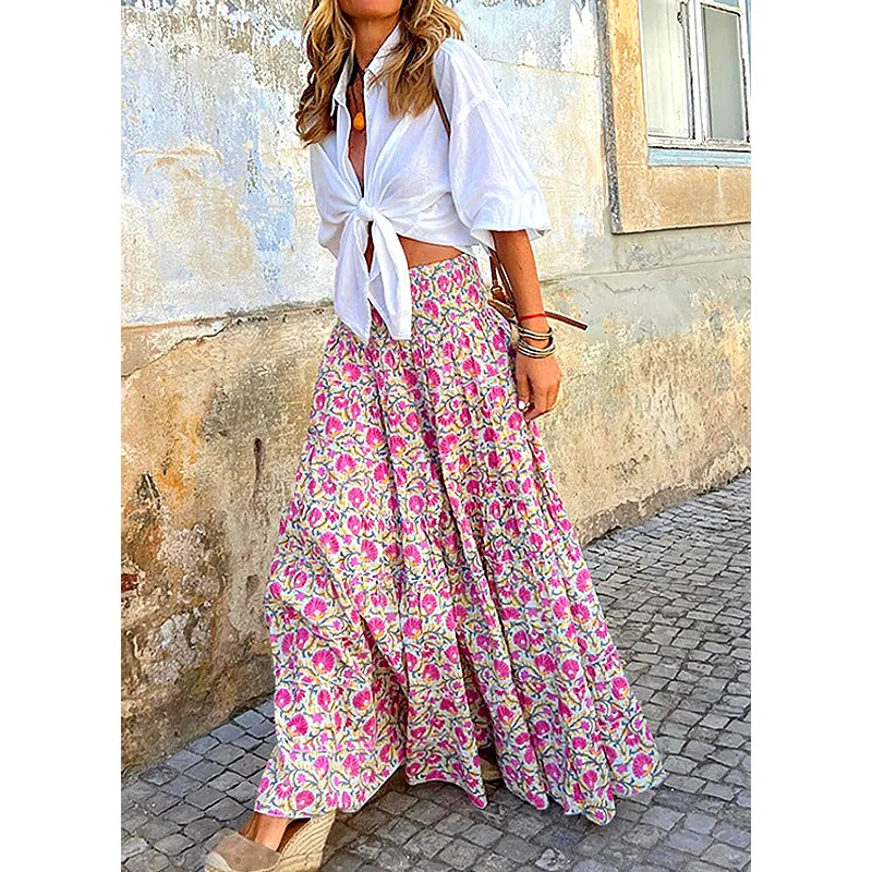 Summer High Waist Long Printed A-line Skirt Fragmented Flower Skirt Women's Casual Bohemian Elastic Waist Ruffle Edge Skirt
Summer High Waist Long Printed A-line Skirt Fragmented Flower Skirt Women's Casual Bohemian Elastic Waist Ruffle Edge Skirt