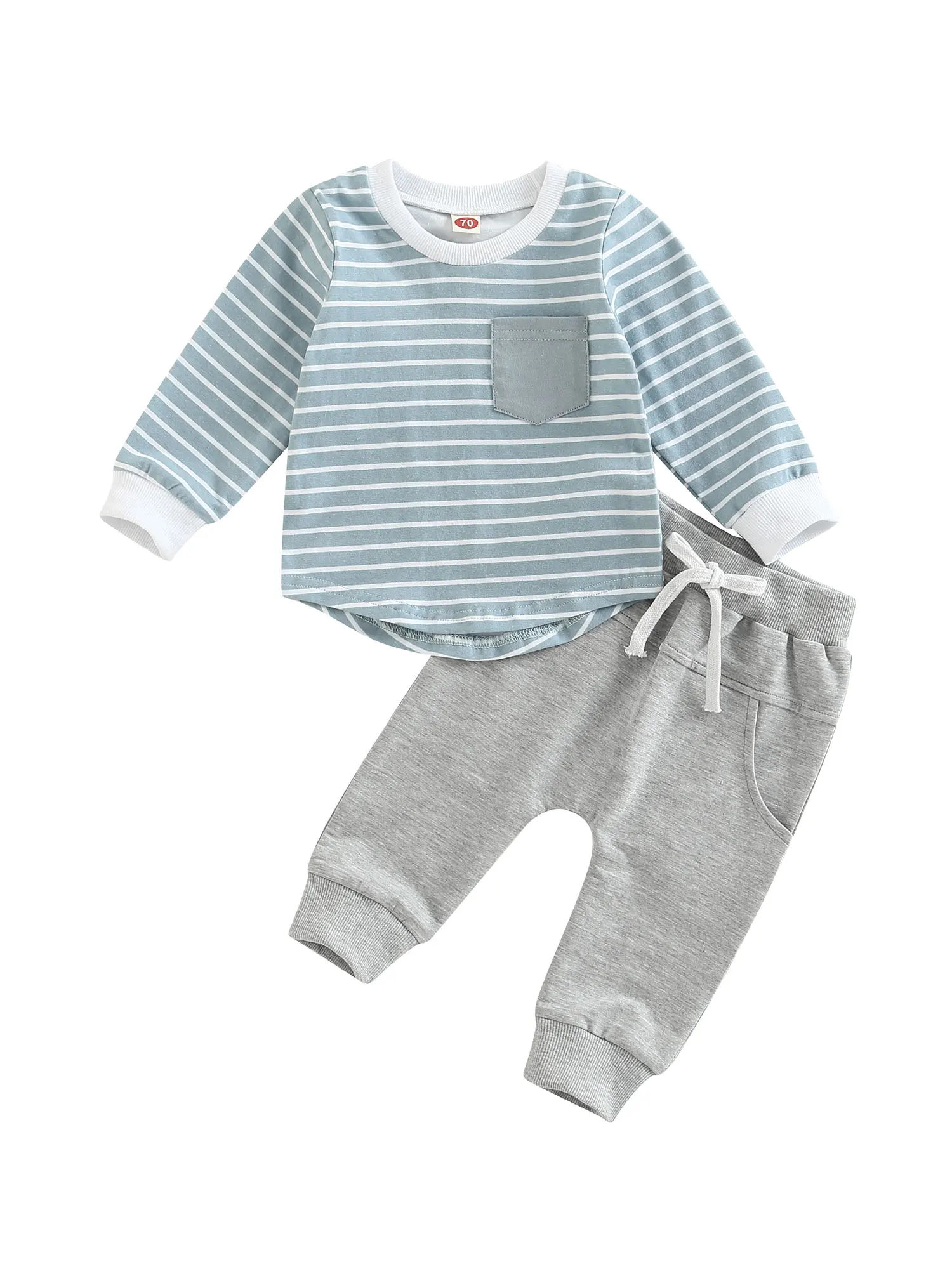 Toddler Boys Autumn Outfit Sets Long Sleeve Striped Tops Solid Color Drawstring Pants
Toddler Boys Autumn Outfit Sets Long Sleeve Striped Tops Solid Color Drawstring Pants